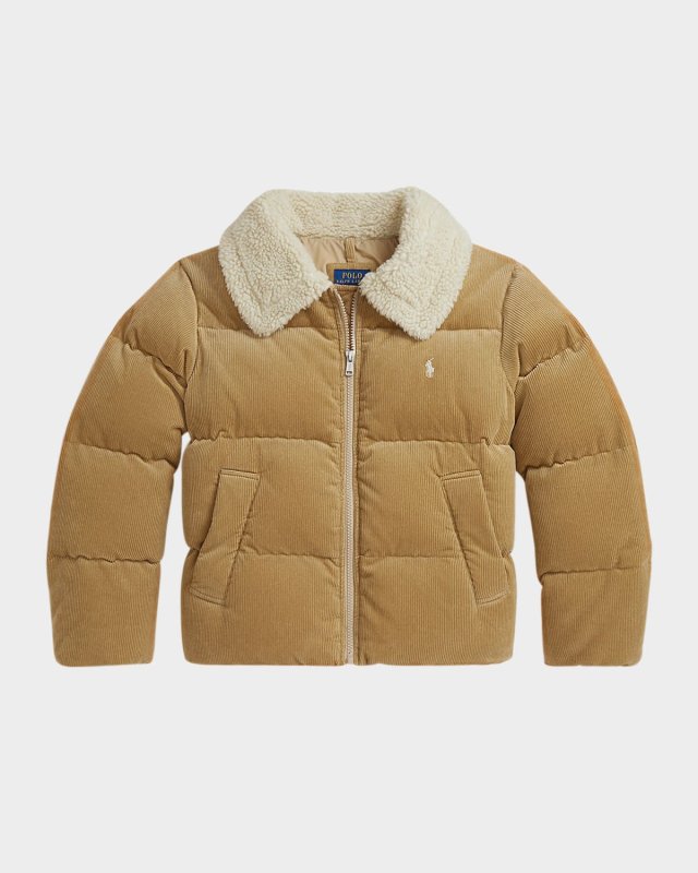 Girl's Cotton Corduroy Down Puffer Coat, Size S-XL